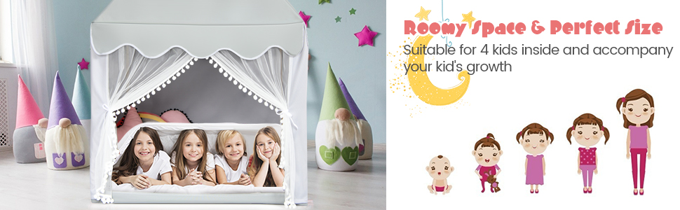 COSTWAY Tente De Jeux Pour Enfants, Cabane De Style Princesse En Coton, Cadeau Pour Garçons Et Filles Beige 15 tente pour enfants