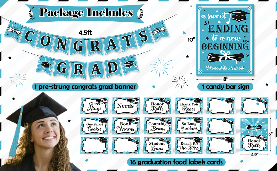 Amazon.com: Yaaaaasss! Sky Blue Graduation Candy Bar Dessert ...