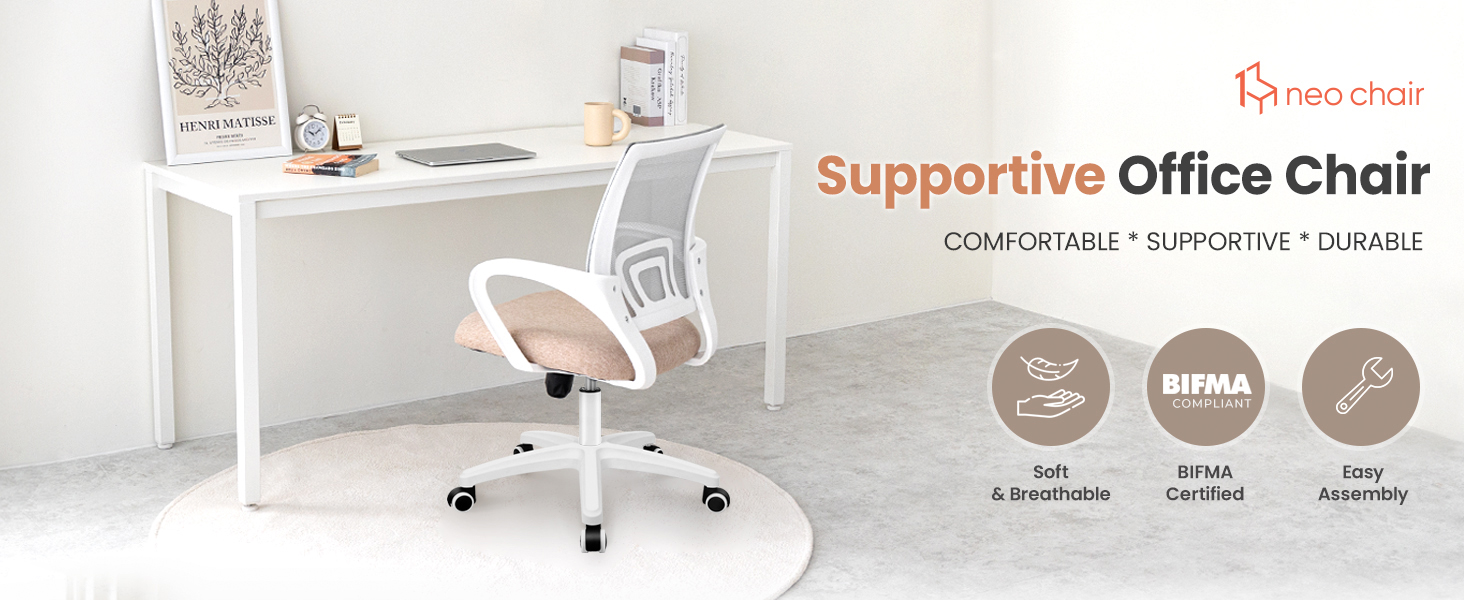 Office chair with supportive mesh back, lumbar support