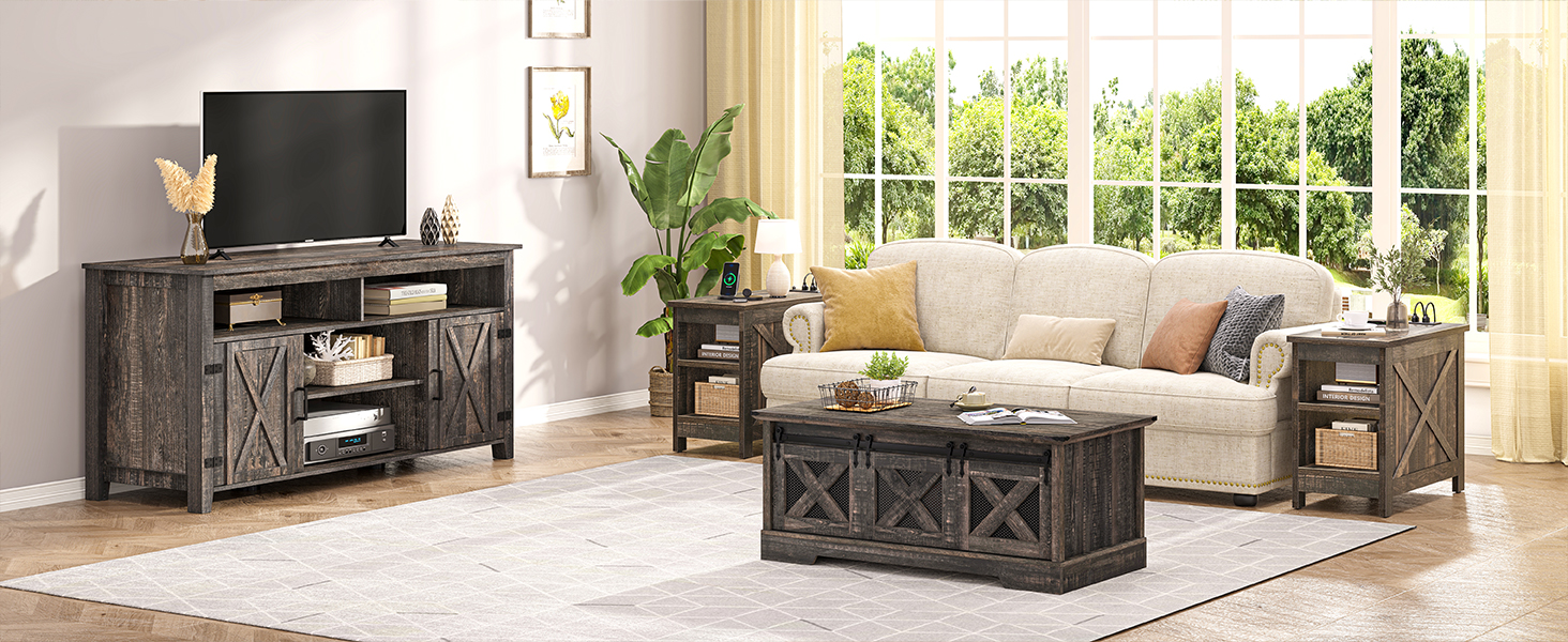 YITAHOME Farmhouse End Table with Charging Station, Narrow