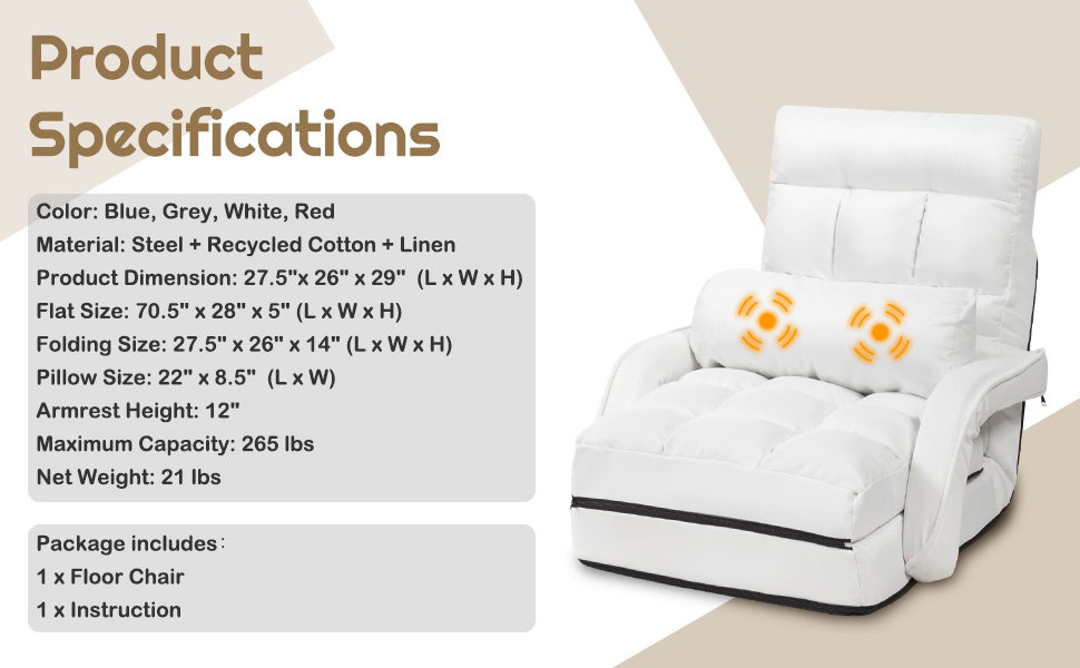 COSTWAY Adjustable Floor Chair, Folding Lazy Sofa Chair