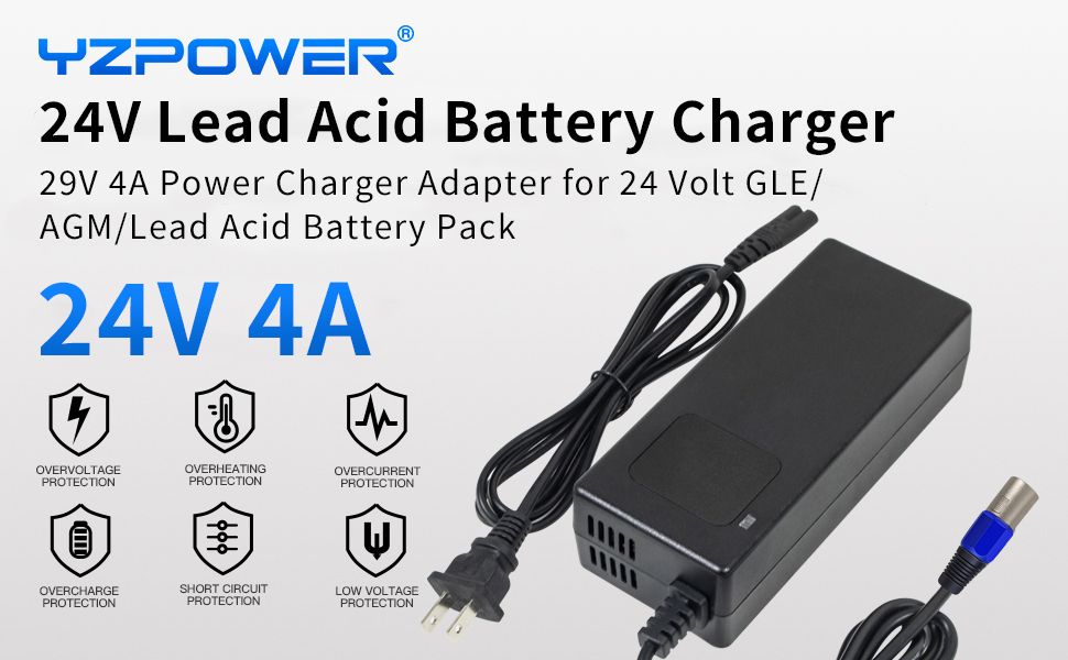 Amazon.com: YZPOWER 24V 4A Lead Acid Battery Charger 3-Pin
