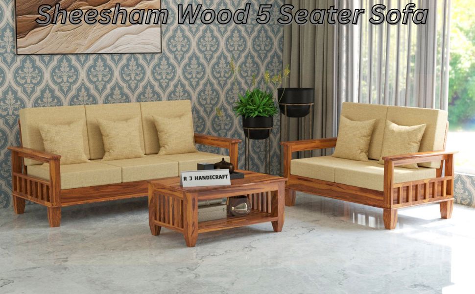 wooden 5 seater sofa