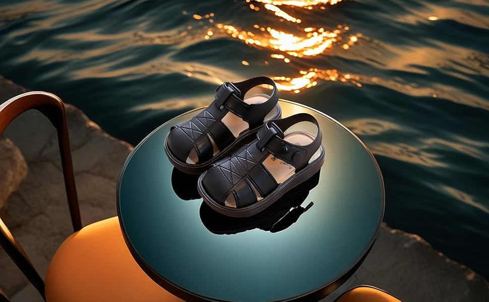boys leather sandals kids non-slip beach shoes genuine leather comfortable soft sole outdoor toddler