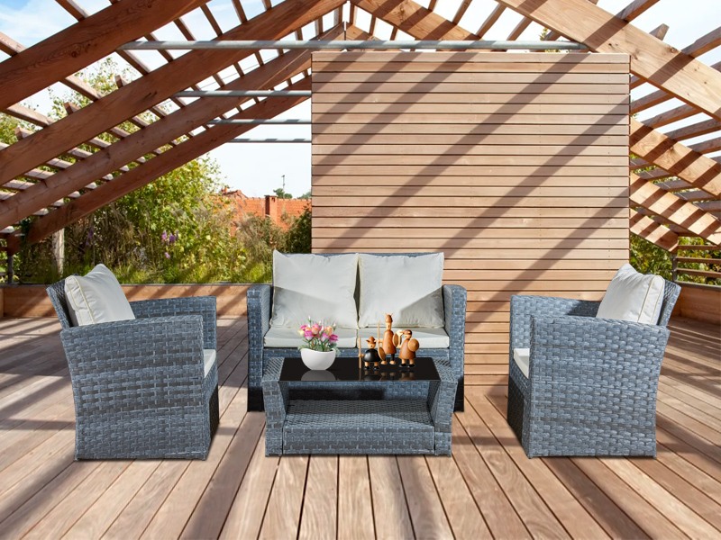 ASOWNSUN Rattan Garden Furniture 4 piece Grey Patio Furniture Set Patio