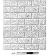 Art3d 30Pcs 3D Brick Wallpaper in White, Faux Foam Brick Wall Panels Peel and Stick, Waterproof f...