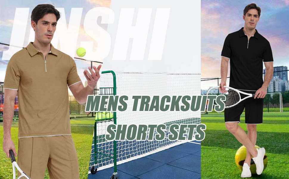JINSHI Trainingsanzug Herren Freizeitanzug Kurzarm Sommer Jogginganzug Poloshirt mit Zip und Shorts