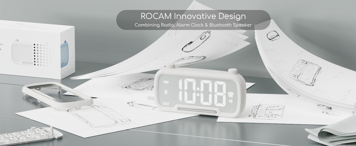 ROCAM Radio Alarm Clock, Bluetooth Clock Radio Alarm Bedside with FM