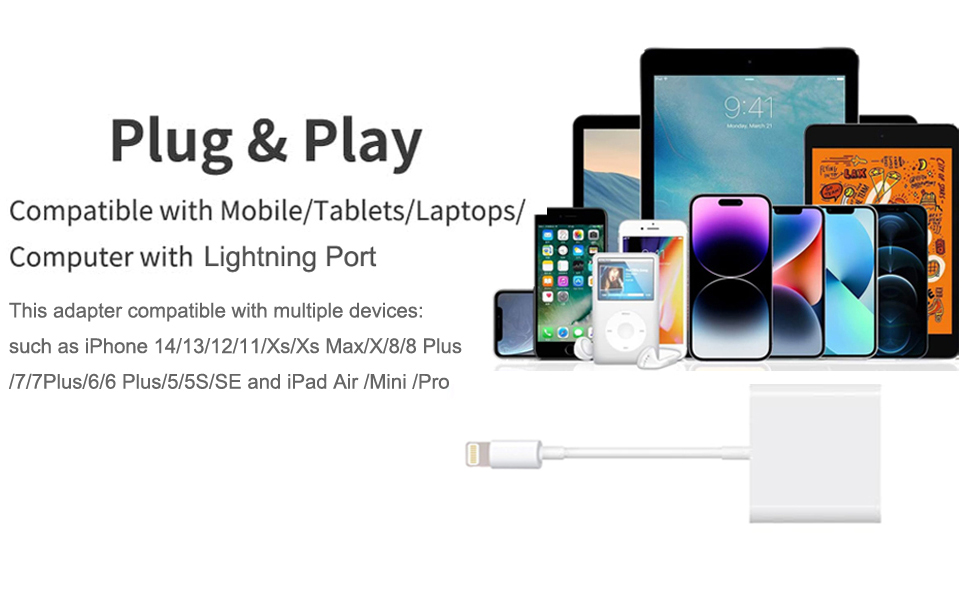 SD Card Reader for iPhone,Lightning to SD/TF Card Camera Reader Adapter,Lightning to USB Camera