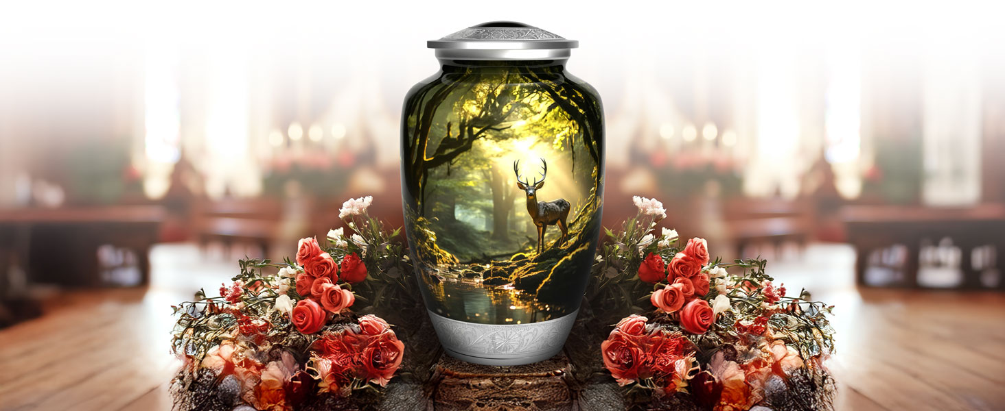 Deer Elk Buck Hunting Urn for Human Ashes Large Funera Memorial Cremation Urns for Women and Men
