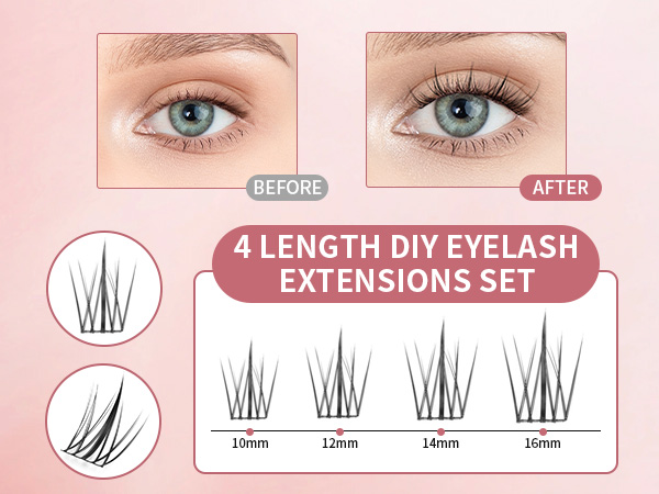 Mlen Diary Lash Extension Kit, 132pcs C Curl Lash Clusters