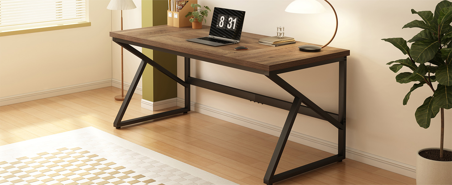 Highlights of this HSH Long Computer Desk for 2 Monitors, Dark Gray Oak, 70 Inch