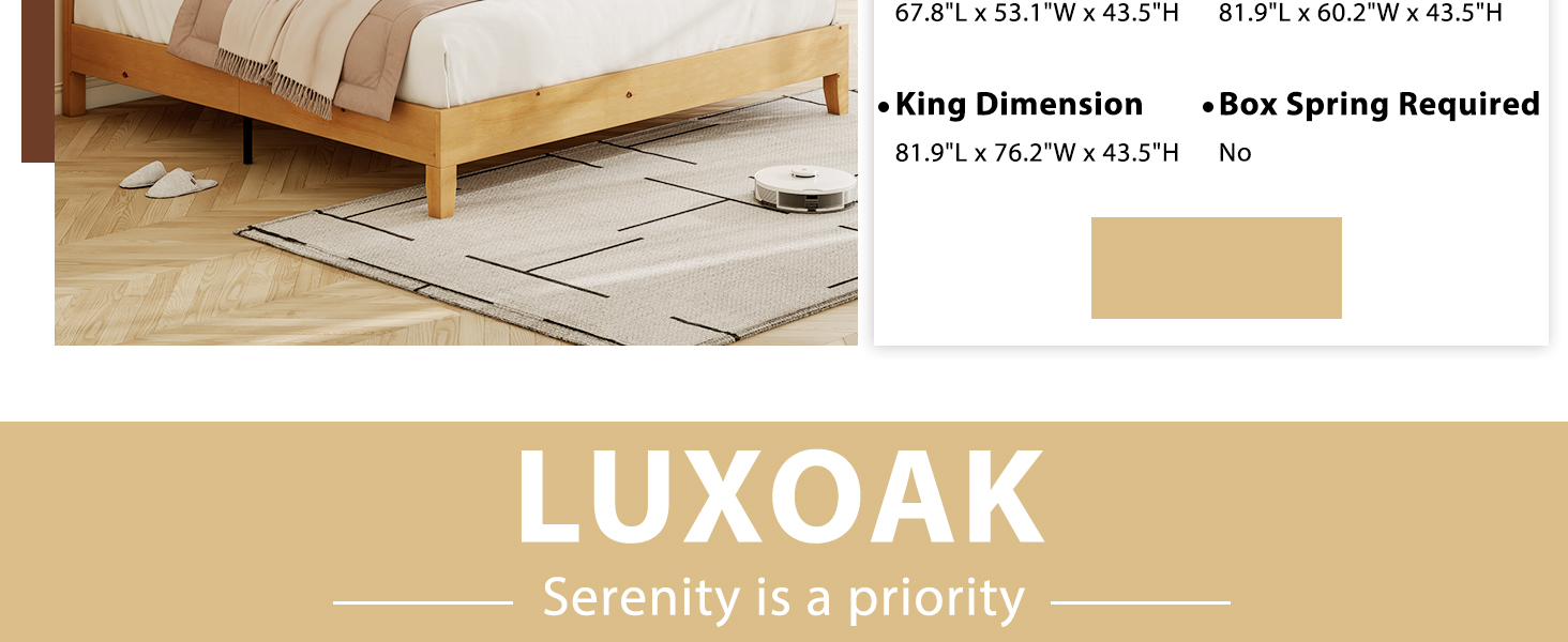 LUXOAK Queen Solid Wood Bed Frame with Grilled Headboard
