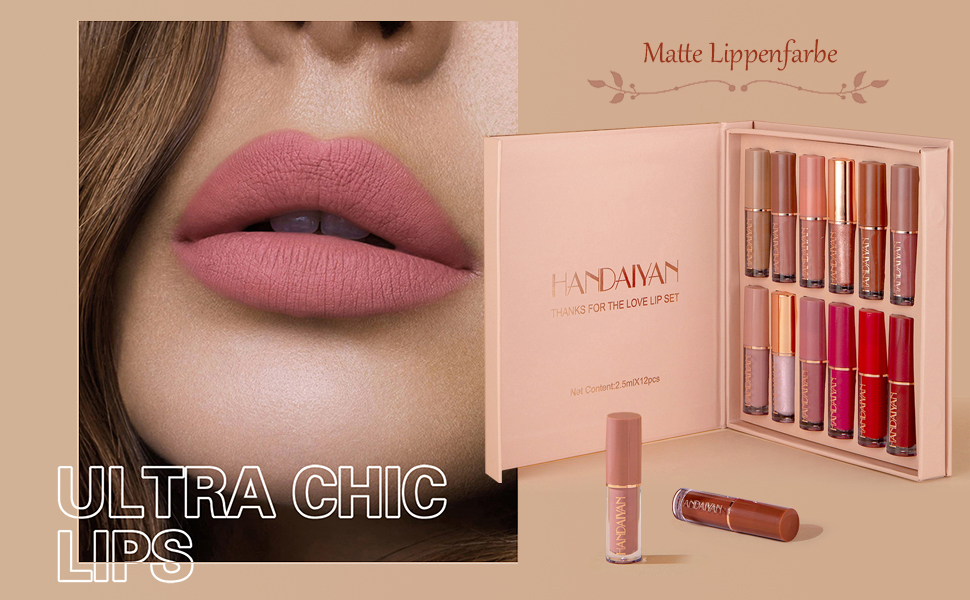 12 kleuren, 2,5 ml, lipglosset, mat parelmoer-achtig