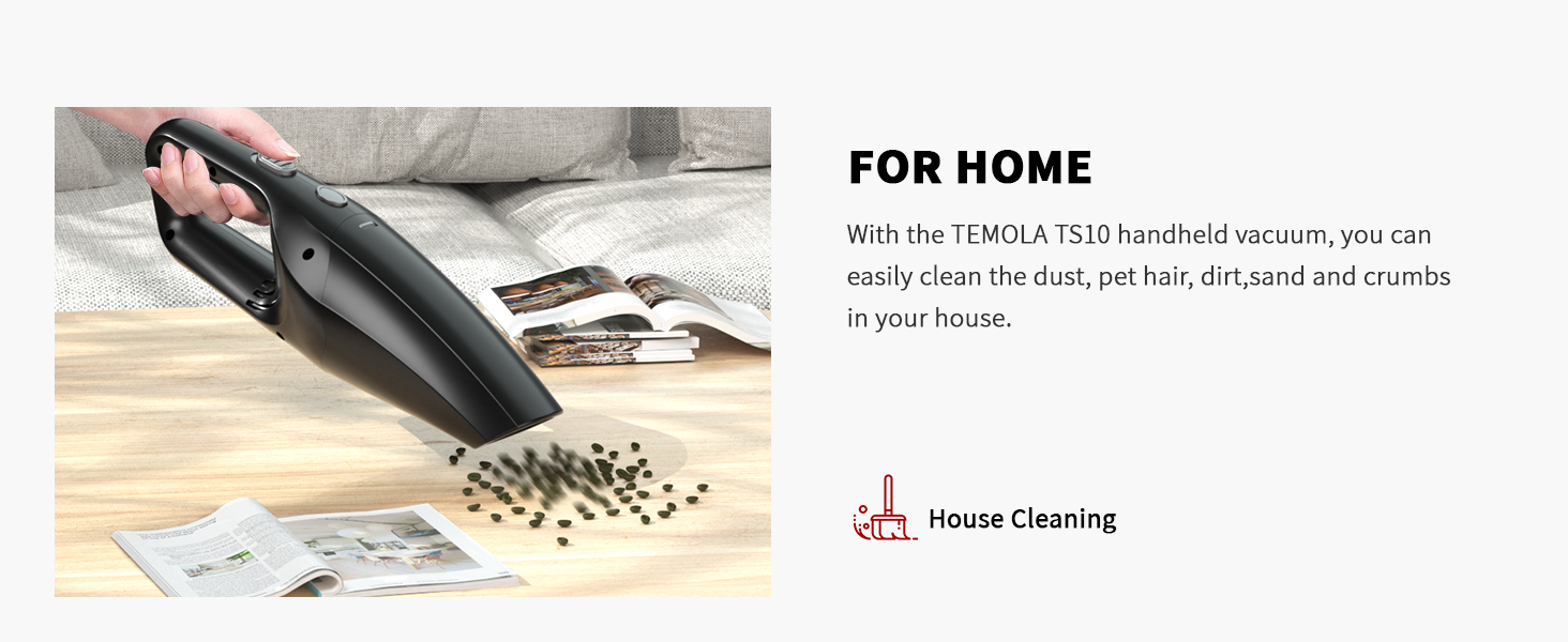 TEMOLA Handheld Vacuum Cleaner Cordless, Portable Car Vacuum Cleaner