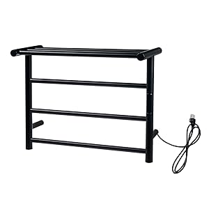 MyGift Premium Hotel Series Wall Mounted Black Stainless Steel Electric Bath Towel Warmer Rack LED