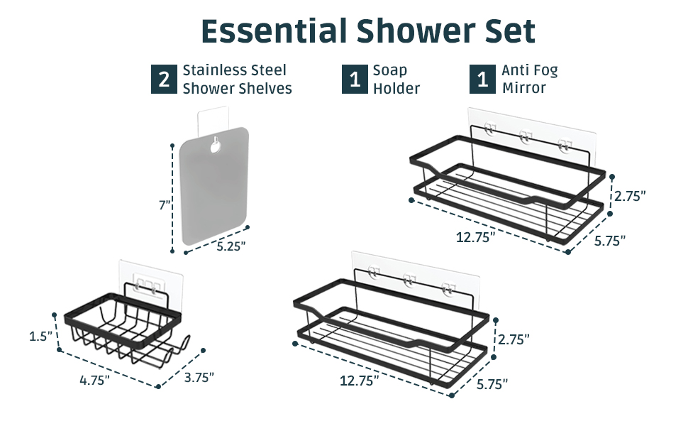 Homeify Bathroom Shower Caddy with Fogless Shower Mirror, 4