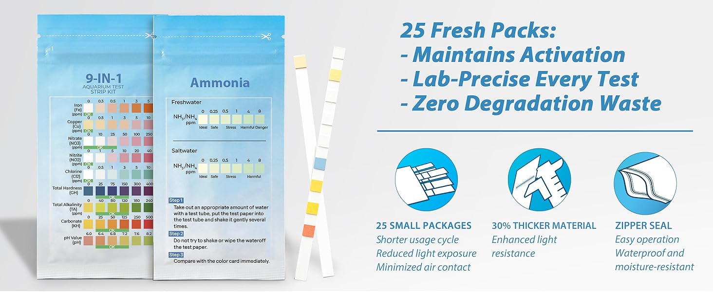 Fish Tank Test Strips: 25-count sealed packs