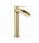 Phiestina Brushed Gold Tall Bathroom Vessel Sink Faucet, Single Hole Single Handle Waterfall Mode...