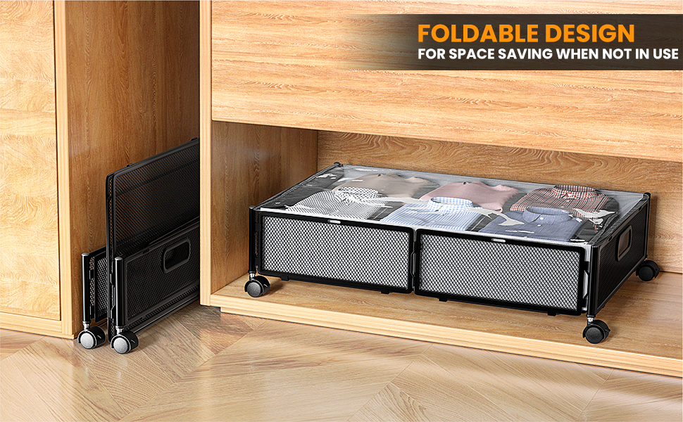 Cocolemon Underbed Storage Box with Wheels, Foldable Metal Frame and