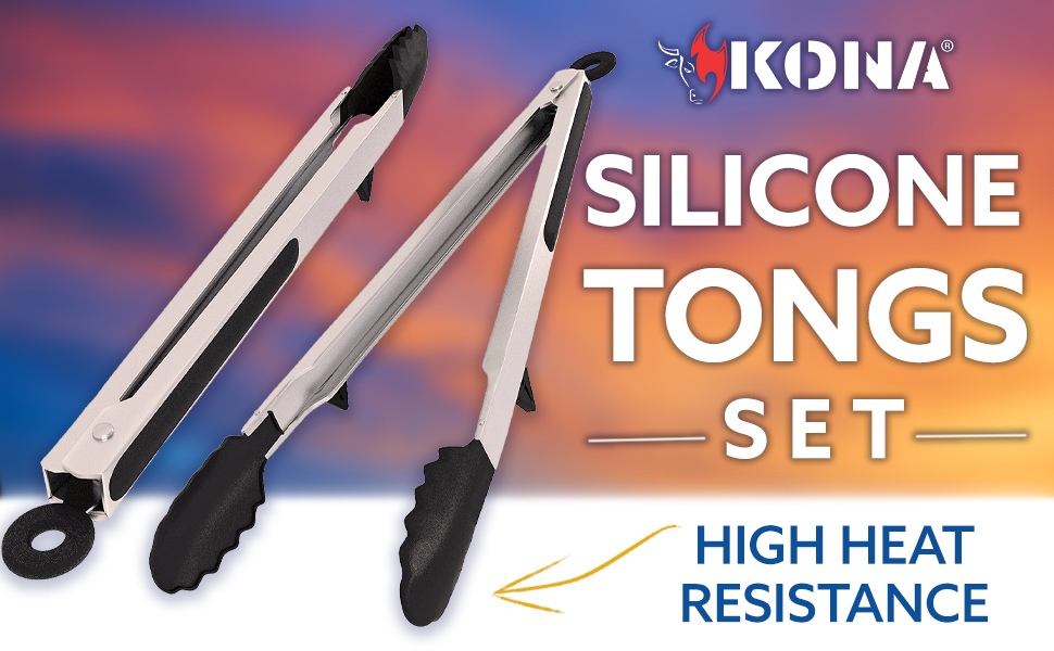 Kona BBQ Grill Tongs Set Stainless Steel With Silicone