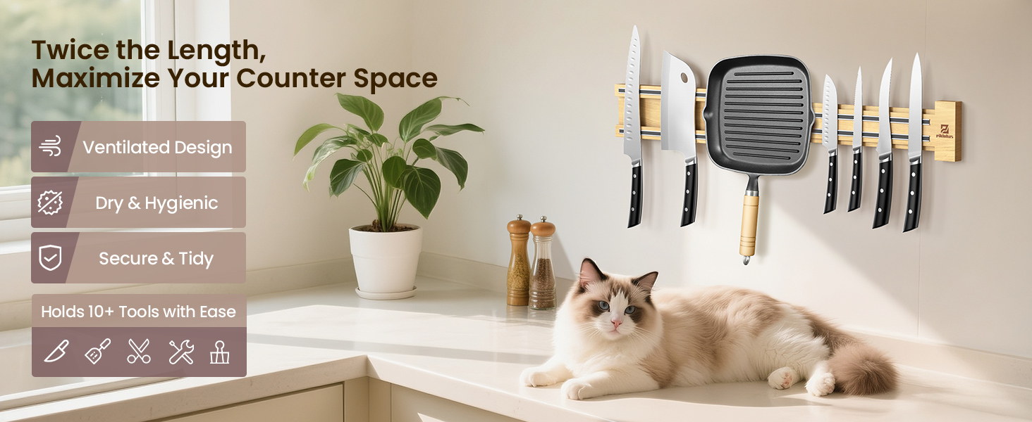 double-row magnetic knife strip twice heavy duty tool pan for homemakers chefs DIY enthusiasts