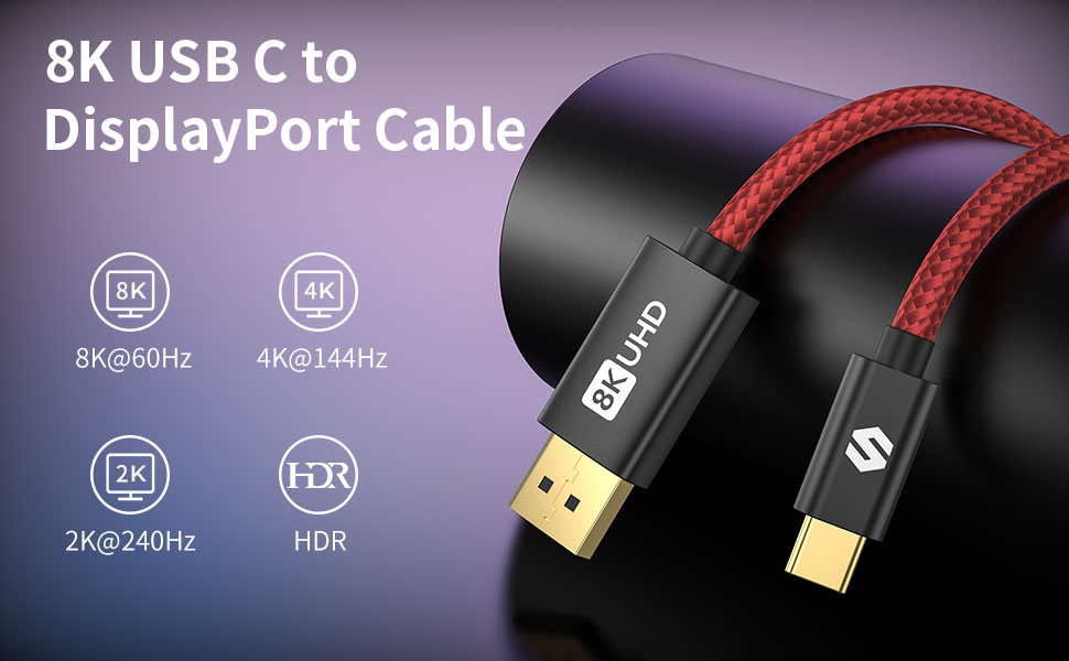 USB C to Display Port 1.4 Cable 2m [8K60Hz, 4K144Hz, 2K240Hz