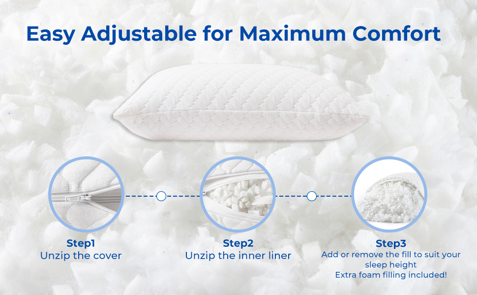 Peace nest 2 Pack Shredded Memory Foam Pillows for Neck and