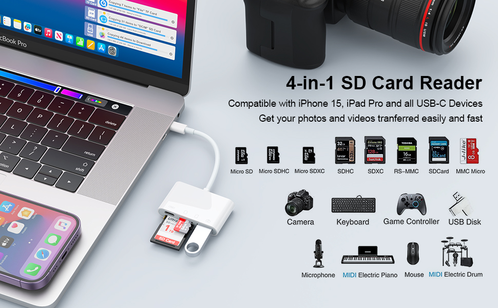 USBC SD Card Reader with USB 3.0 and Charging Port,5Gbps