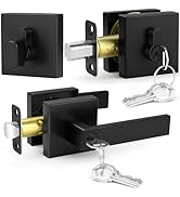 Matte Black Entry Door Handle with Single Cylinder Deadbolts Combo, Secure Keyed Reversible Lever...