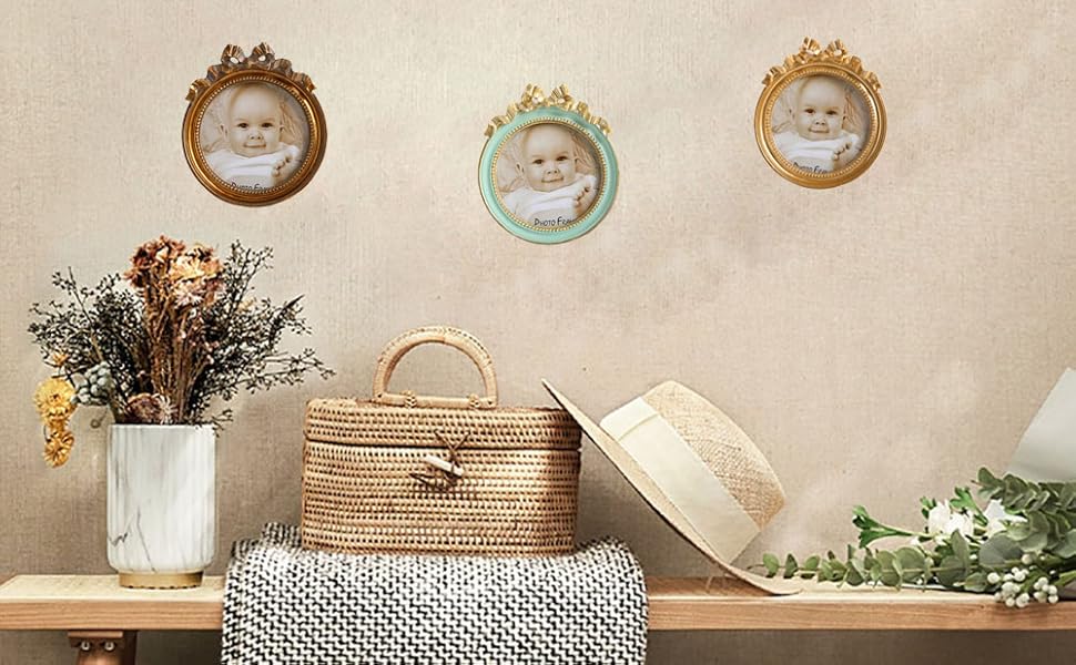 Kangce Antique Picture Frames 3.5x3.5 Round Picture Frames Vintage Picture Frames