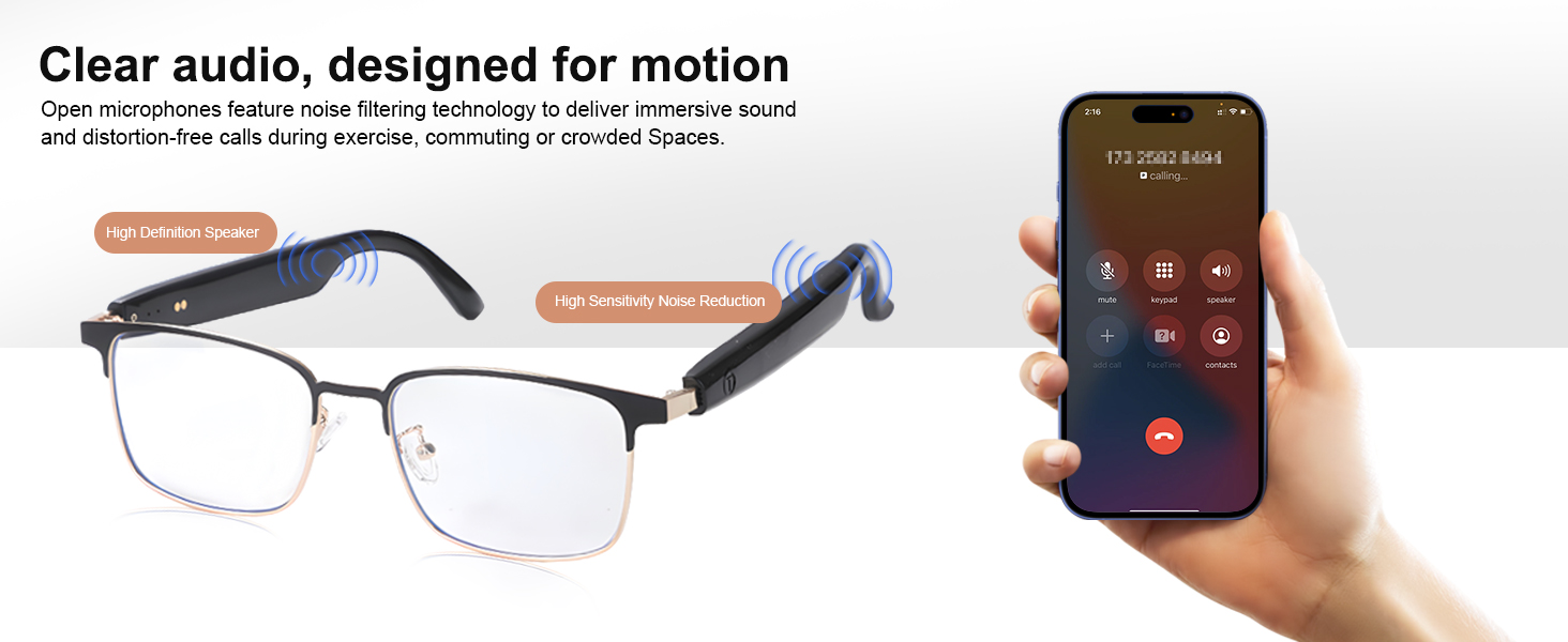 AI translation glasses for men & women, smart bluetooth glasses with open-ear design