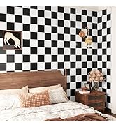 STICKEEP Mosaic Checkered Wallpaper Peel and Stick Black White Checkerboard Wallpaper Removable F...