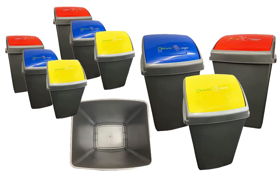 Large Grey 50 Litre Commercial Waste Utility Recycling Bins Set Of 3