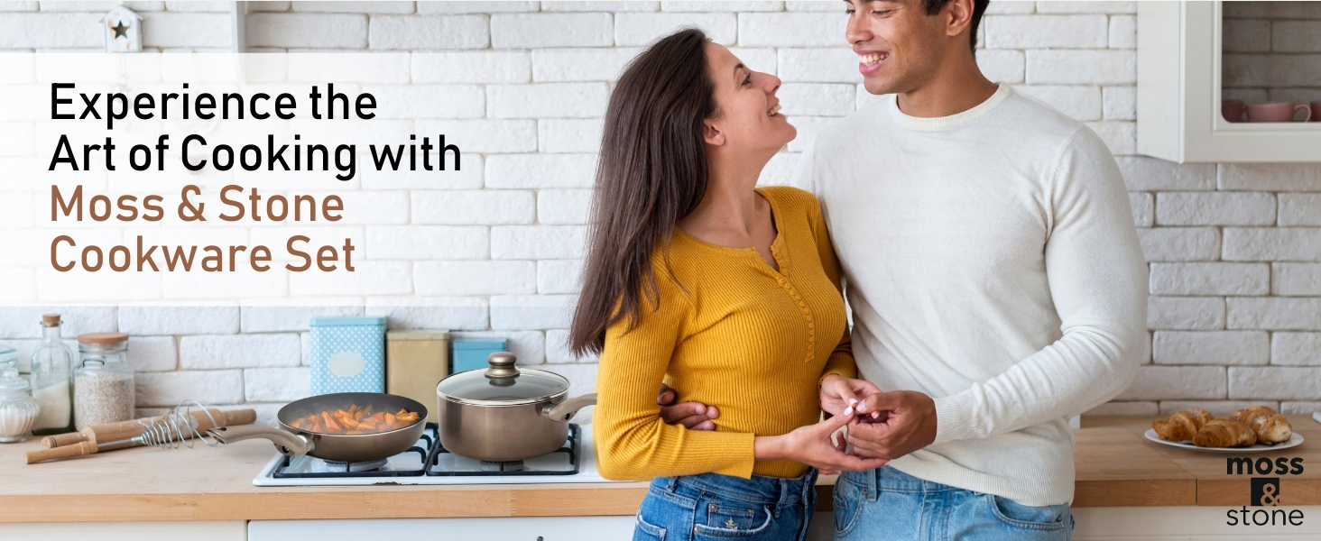 gift cookware set for couples, kitchen starter set for new apartment or wedding, pot and pan set