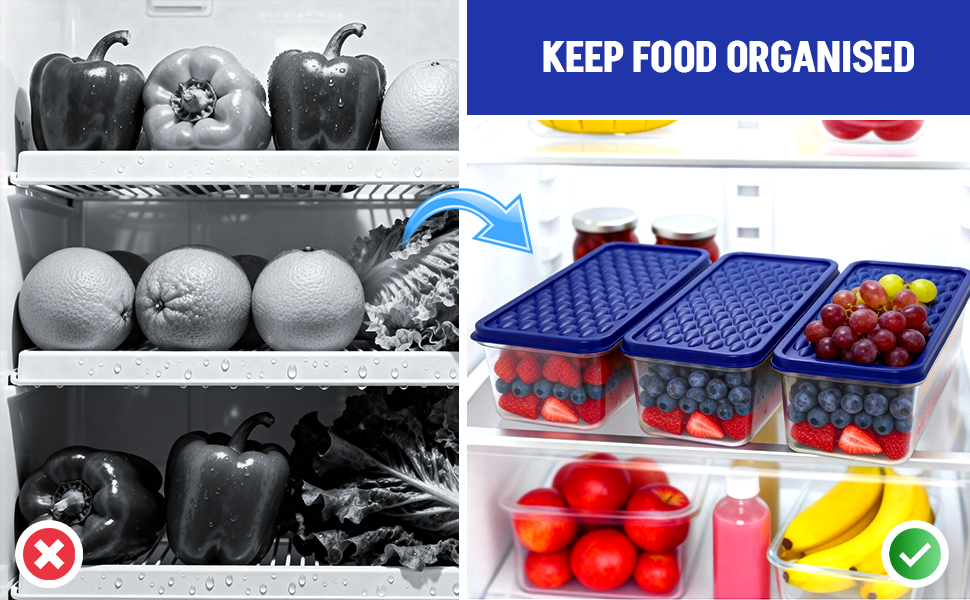 Airtight Plastic Storage Containers Set for Kitchen | Boxes for Fridge 1200 ML (Set of 2)