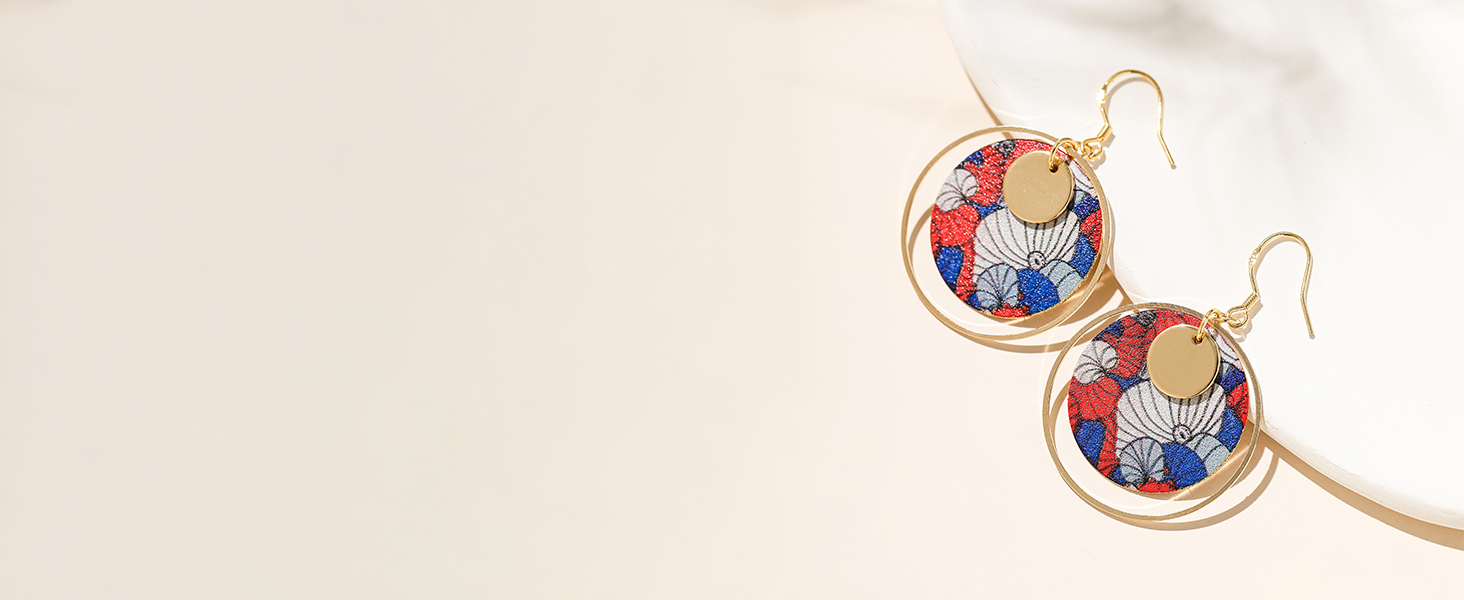 Red and Blue Japanese Style Floral Earrings