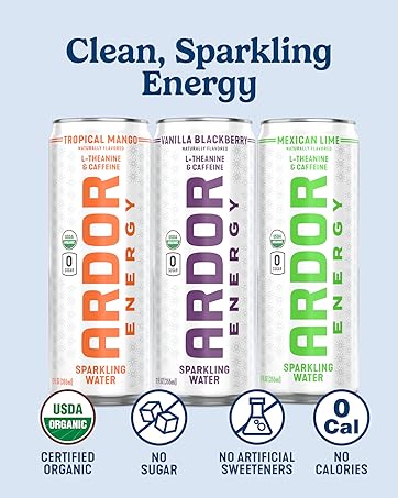 Clean Sparkling Energy, certified organic, sugar free, 0 calories, no artiificial sweeteners