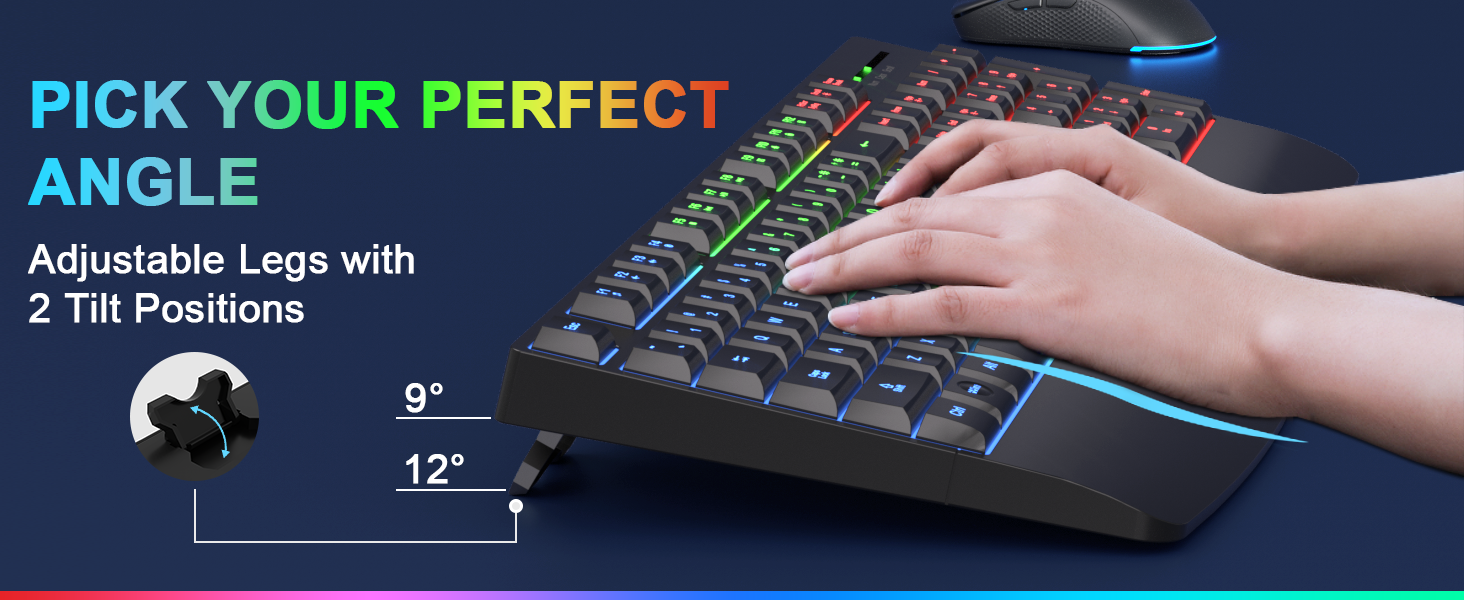 Wired Keyboard and Mouse Combo, 3Color RGB Backlit, Light