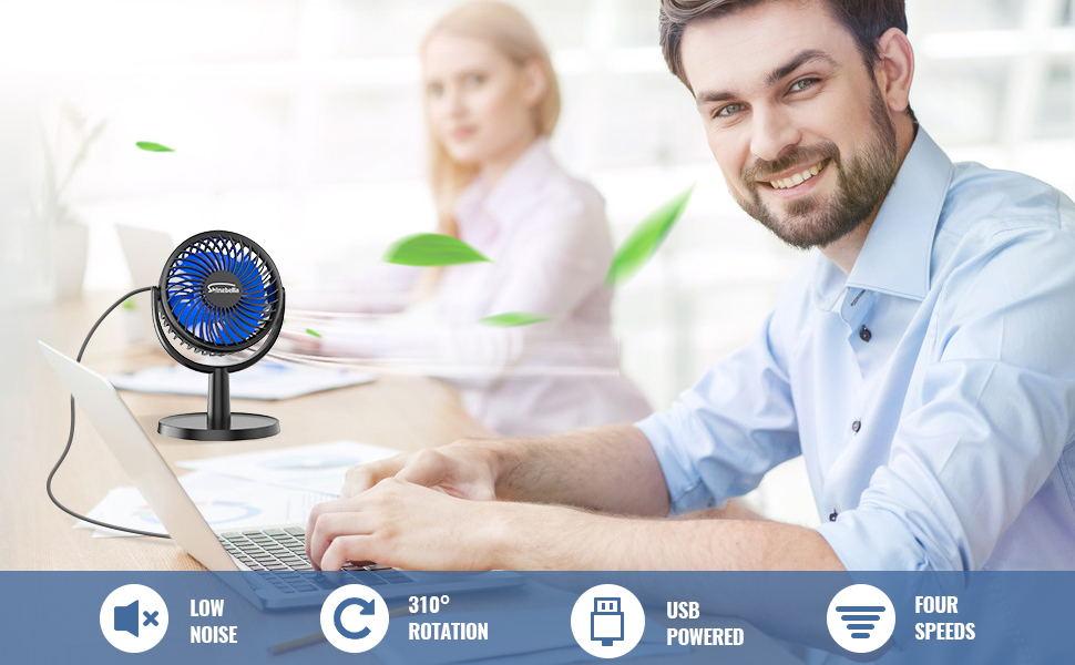 Quietest Desk USB Fan with 4 Settings, Small but Mighty, Portable Mini
