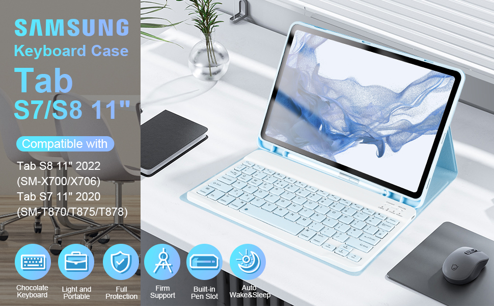 Samsung Galaxy Tab S8 S7 Keyboard Case, UK Layout, SOPPY Slim Cover
