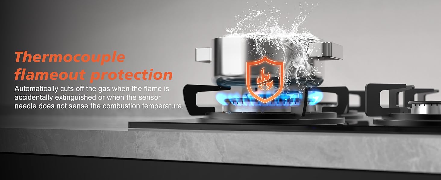 Karinear Gas Hob, 4 Burners Cas Hob with 13AMP Plug, Gas Hob 60cm Glass