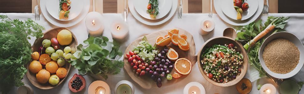 A vibrant array of fresh fruits and vegetables arranged on a rustic wooden table, showcasing the col