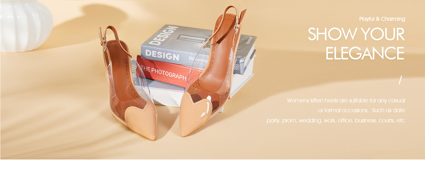 Womens Slingback Kitten Heels Clear Pumps Cute Heart Pointed Toe Slip On Party Prom Dress Shoes