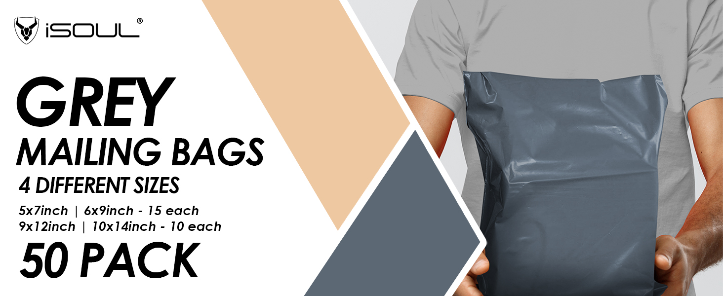 iSOUL Mixed Size 50 Grey Self Seal 4 Size Mailing Bags Small Medium