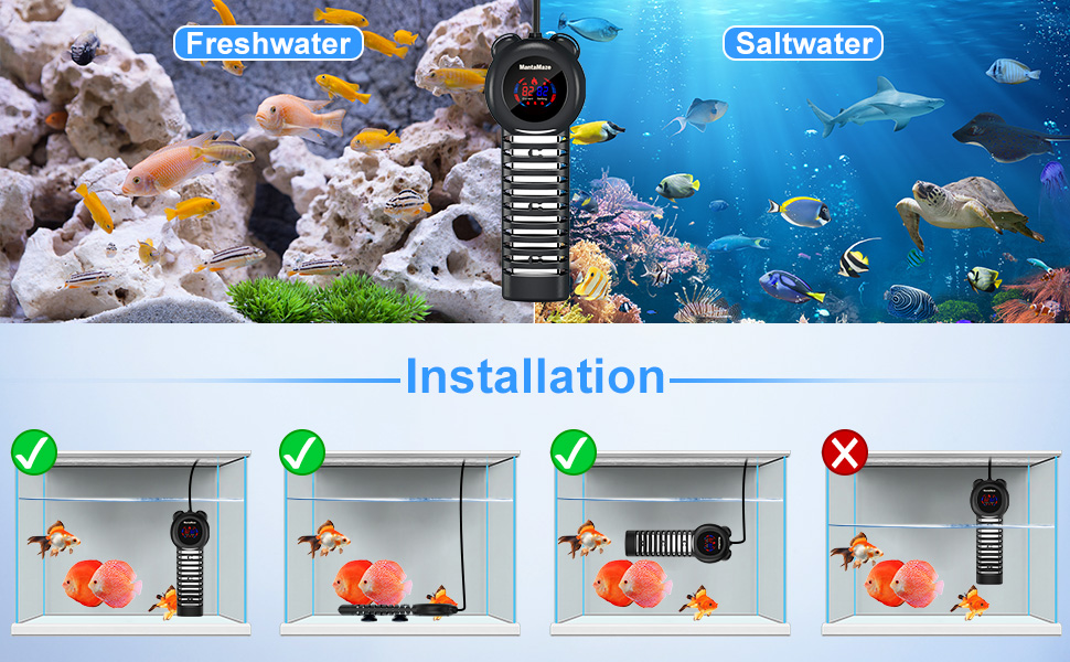 MantaMaze 500/800W/1000W Titanium Aquarium Heater for 50
