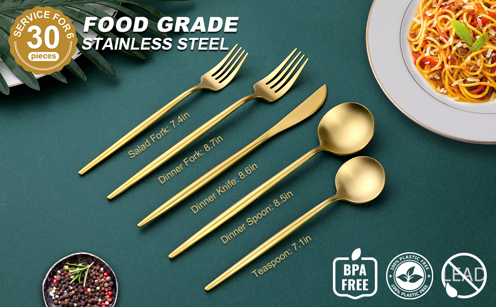 Matte Gold Silverware Set, OGORI 30Piece Food Grade