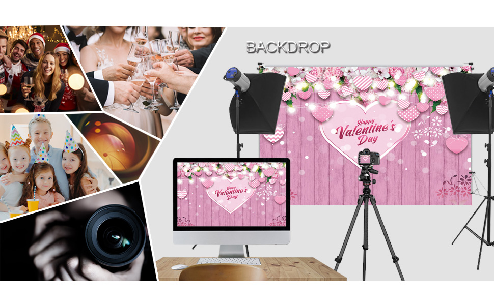 DHXXSC 7X5FT Valentine's Day Backdrop Pink Love Heart