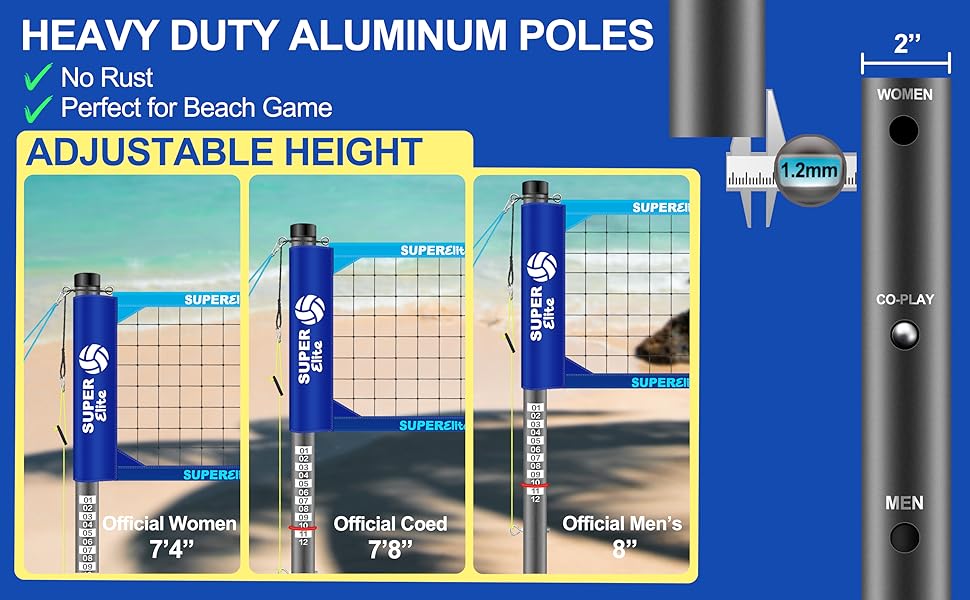 Portable Professional Volleyball Net Set with Aluminum Adjustable Height Poles