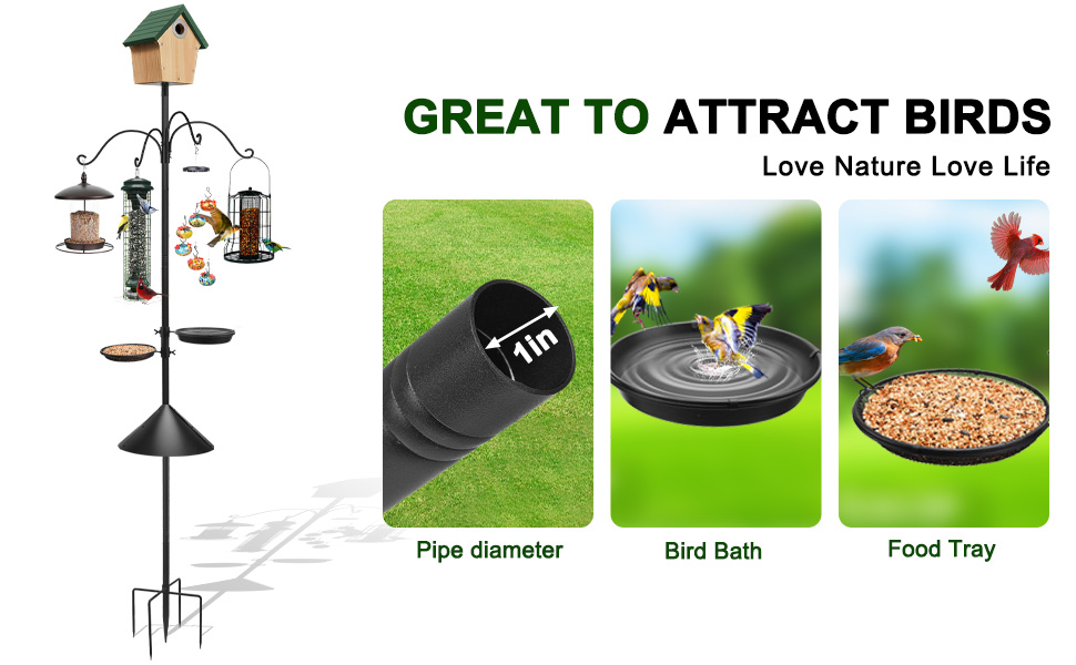 93Inch Bird Feeding Station,Heavy Duty Bird Feeder Pole Bird House Stand Mount Kit